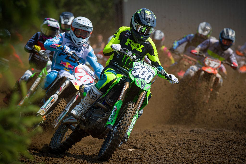 Drew Adams at the start for the 250 moto 2 at Round 7 of the 2024 Triple Crown Series.