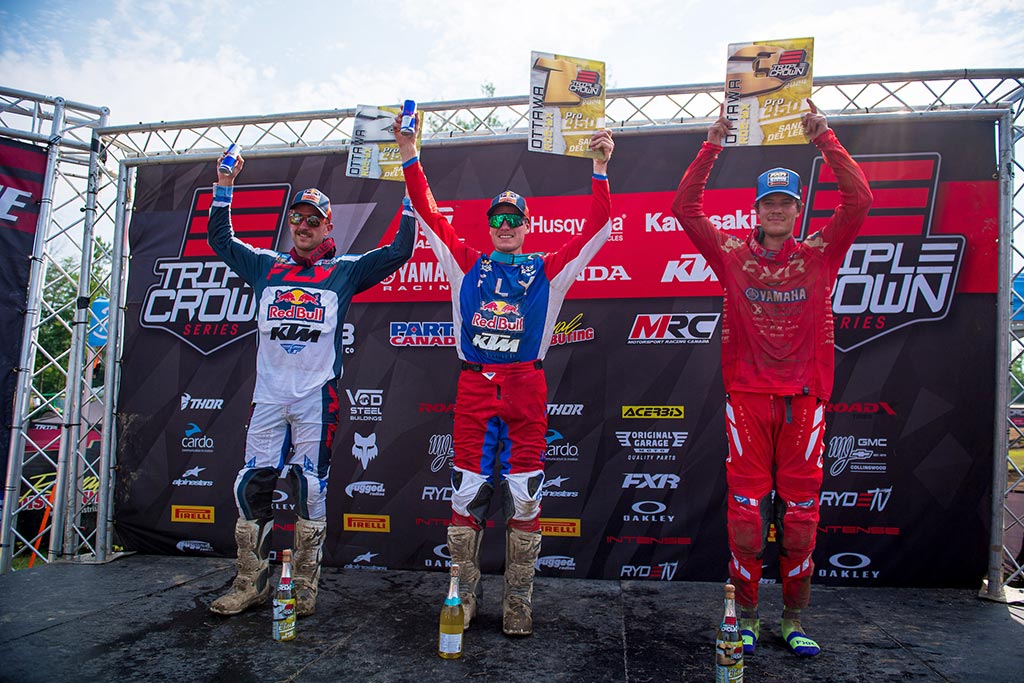 The 450 Pro podium. Left to right: Josiah Natzke (1-2), Jess Pettis (2-1), Preston Kilroy (3-3).